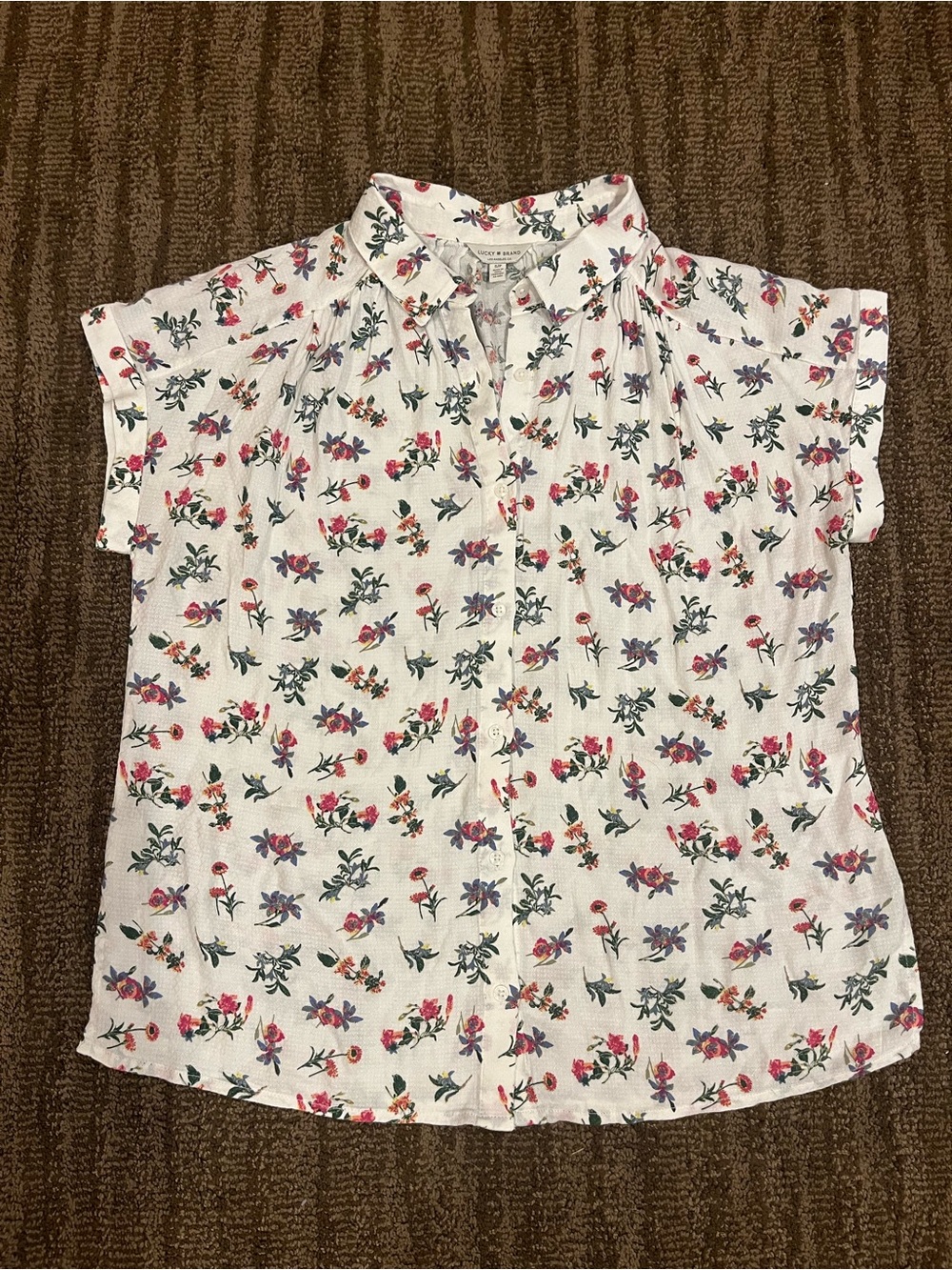 Lucky Brand White Button-Down Short Sleeve Floral Shirt - Picture 2 of 2